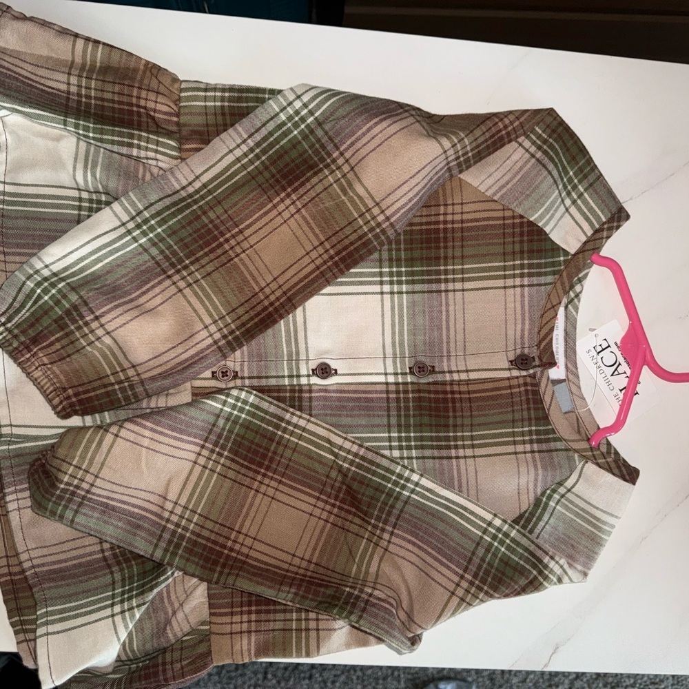 The Children's Place Green and Brown Plaid Blouse Size 4T